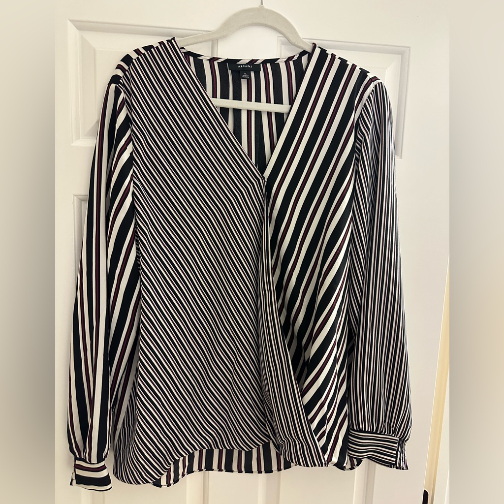 Alfani Brand Size Xl, Faux Wrap Stripped Blouse.